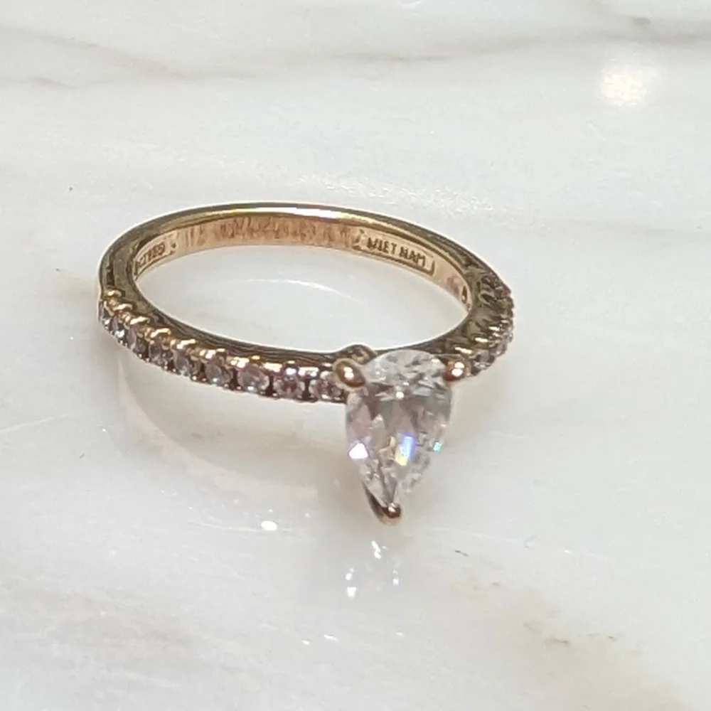 Diamonique By QVC 1 Carat Pear Ring With Gold Plated Over Sterling Silver Band - Picture 2 of 4
